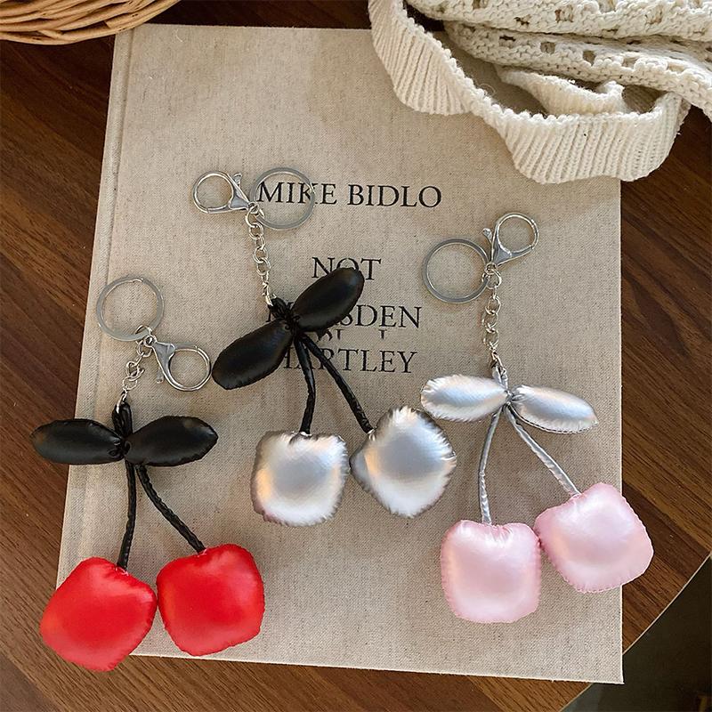 Faux Leather Cherry Keychain Fruit Charm Keyring Pendant Jewelry For Girl Women Gift Bag Decoration