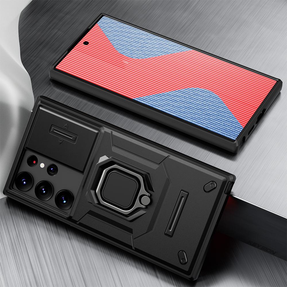 KEYSION Etui odporne na wstrząsy do Samsung S23 Ultra 5G Slide Camera z pierścieniem ochronnym na obiektyw, etui na telefon Galaxy S23+ Plus