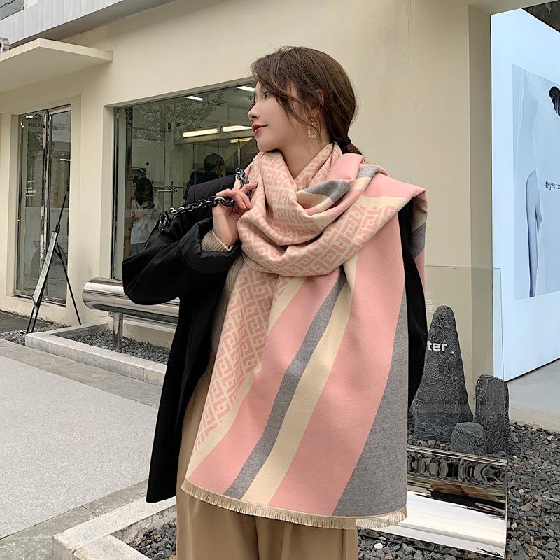 New Imitation Cashmere Scarf for Women Korean Style Autumn and Winter Warm Scarf British Fashion F Letter Long Shawl