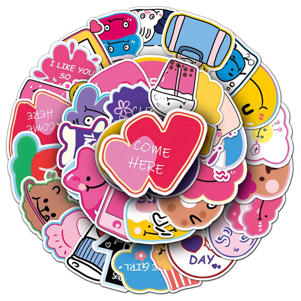 50 Sheets Korean Style Cartoon Stickers: Hand-drawn, Non-infringing, Ideal for DIY Journaling and Laptops