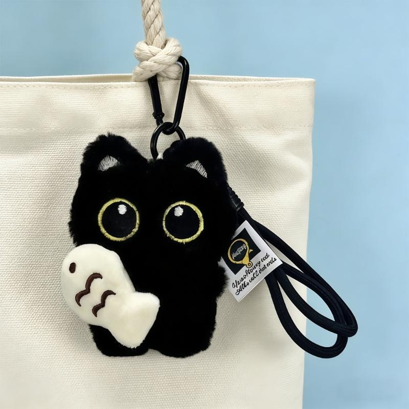 Pack of 2 Multi Functional Plush Cat Keychains Women's Bag Charm Accessory for Office Home and Personal Decoration