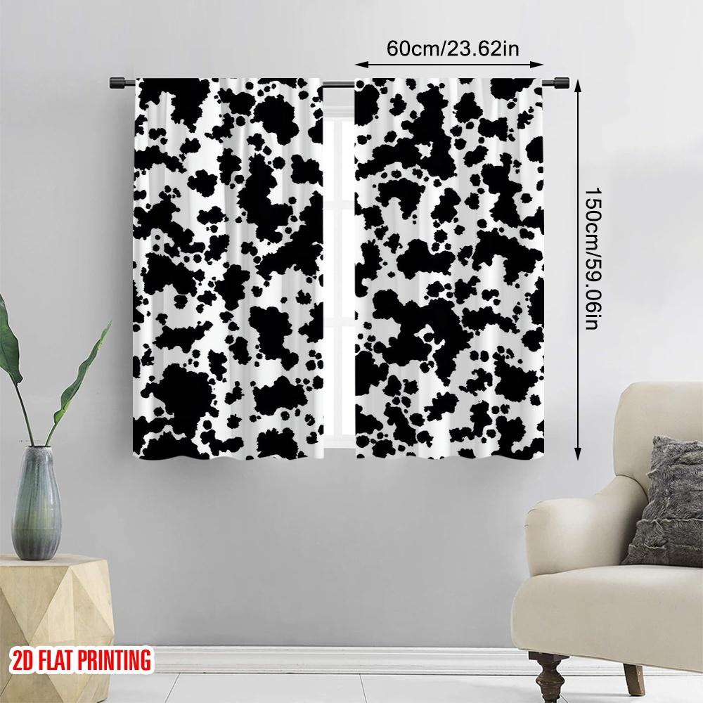 2D Flat Printing 2pcs Window Drapes Black and White Blackout Polyester Festive Holiday for Party Decor
