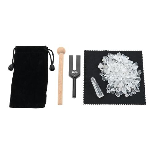 Dreld Tuning Fork Crystal Tuner, 4096Hz, Natural Quartz Crystal Tuning Fork, Angel's Door Crystal Gravel, Relaxation, Healing, Purification Set