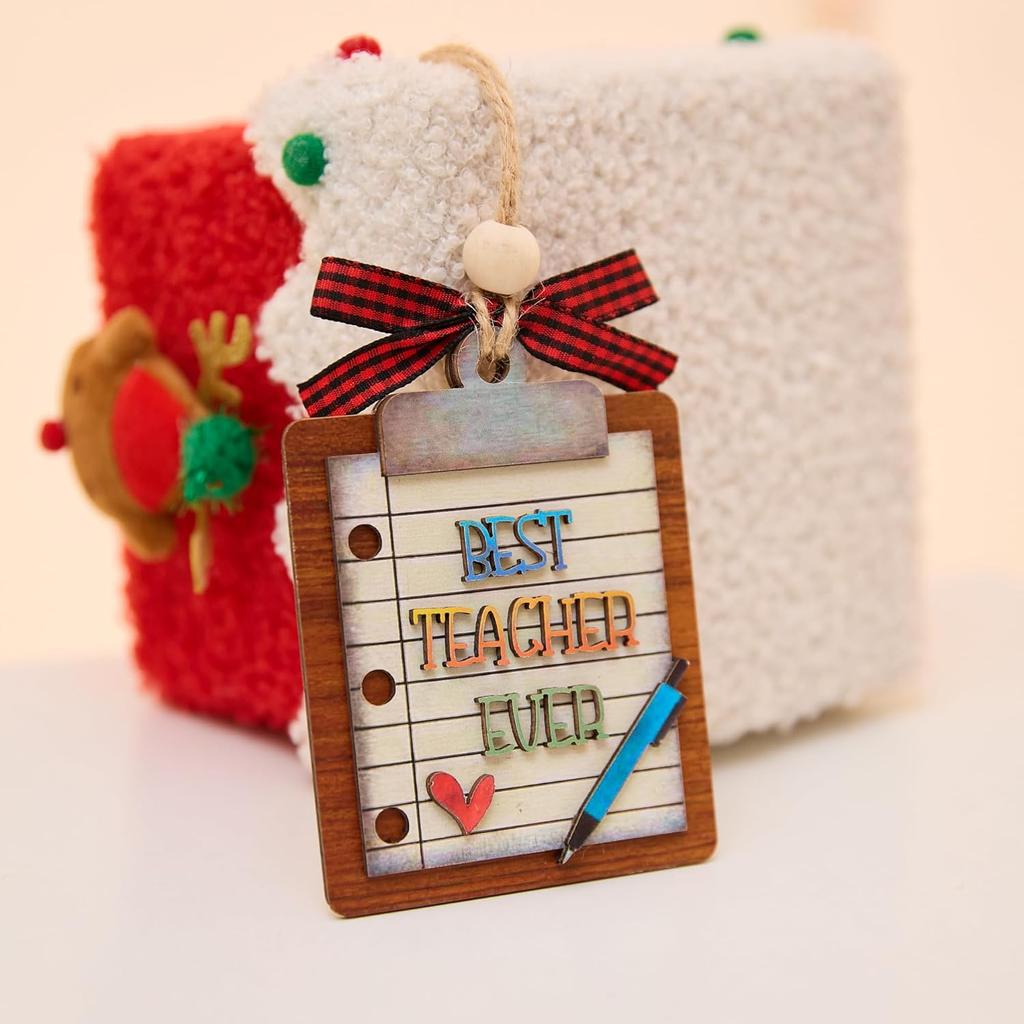 Best Teacher Ever 3D Wooden Ornament 4 Inch Classroom Gift Clipboard Design