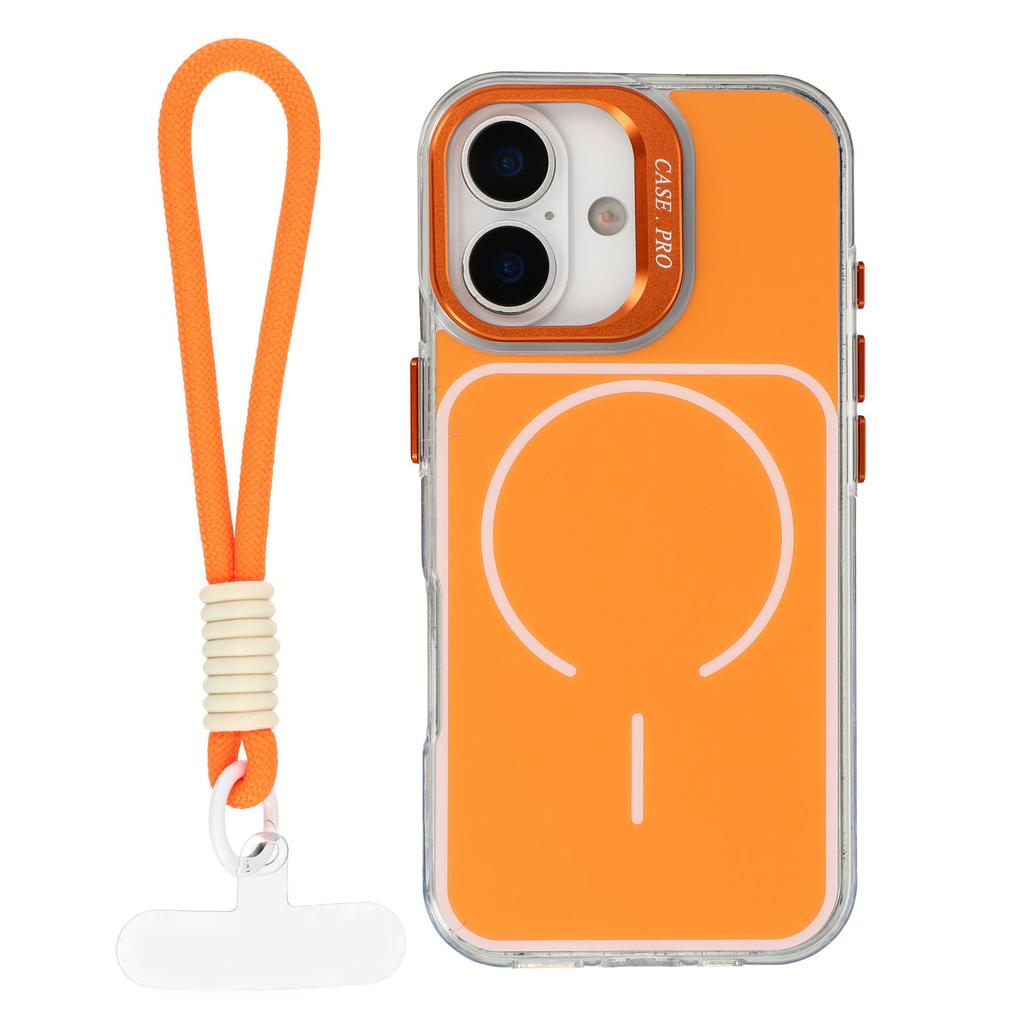 For iPhone 17 Case Compatible with MagSafe Lens Kickstand TPU Acrylic Phone Cover with Matching Hand Strap