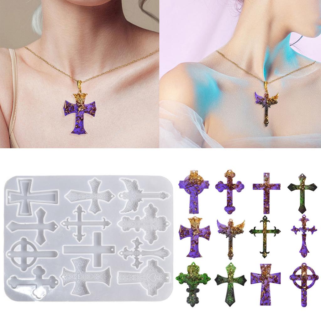 Epoxy Necklace Mold Cross Earring Combination Ornament Mold Resin Casting Pendant Mold Suitable for Diy Crafts