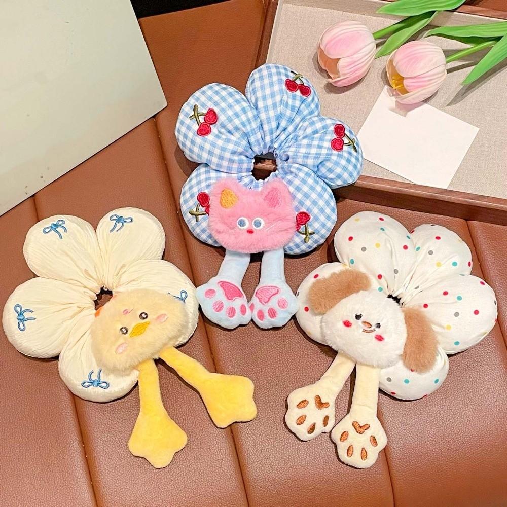 Cloth Cotton Filled Scrunchies Cute Plaid Flower Hair Ring Cute Bun Rubber Bands  Women
