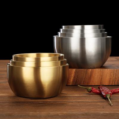 304 Stainless Steel Children Rice Bowl Round Square Bottom Golden Salad Soup Bowls Home Kitchen Accessories