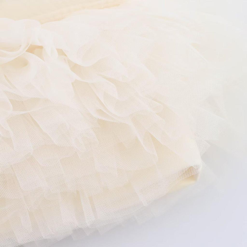 ZA Women's 2025 Spring/Summer Silk Net Strapless Puff Hem Dress - European and American Style