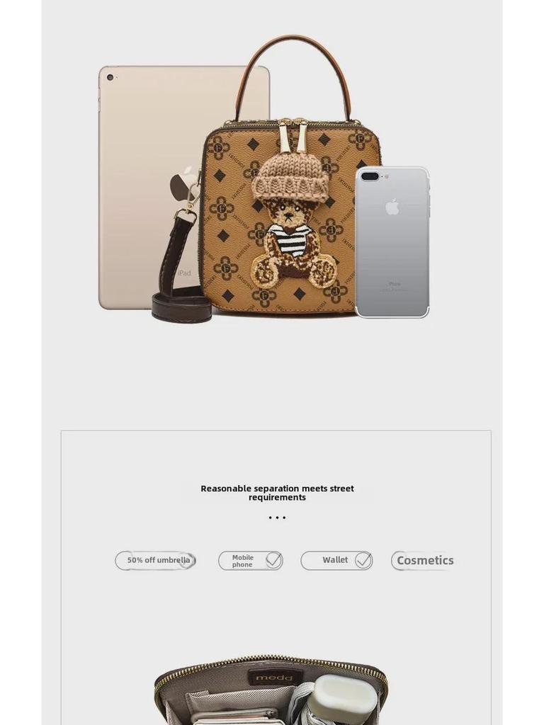 2023 New Women's Cartoon Bear Crossbody Handbag - Small Square Shoulder Bag