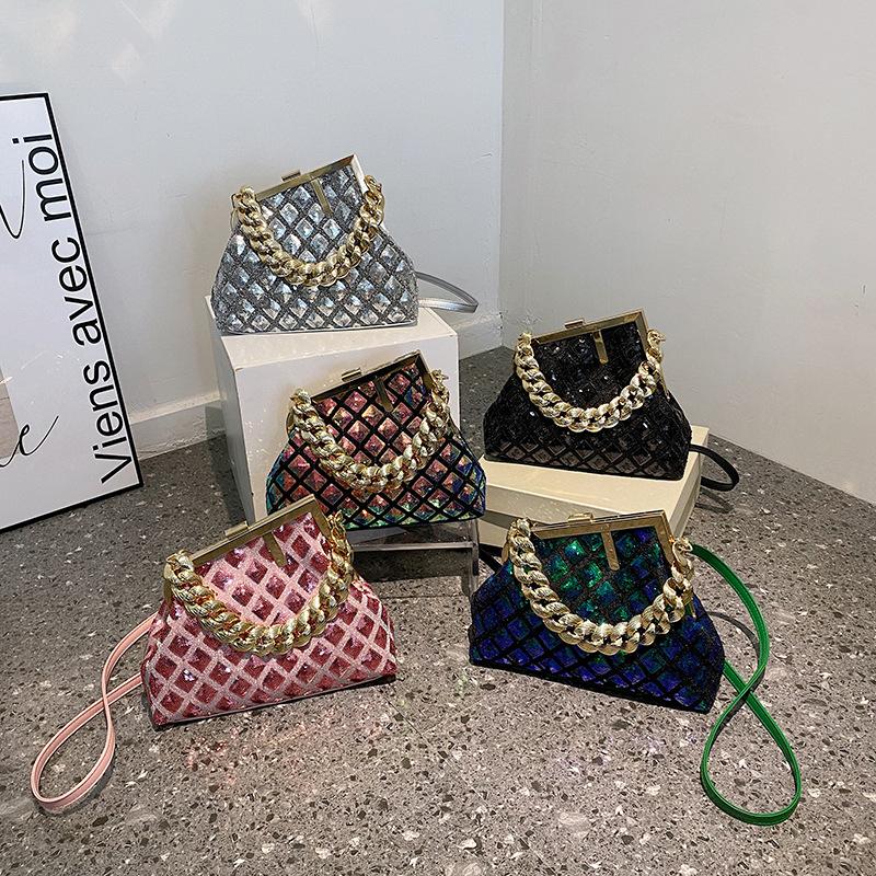 The new bag 2025 European and American fashion diamond small fragrant shoulder bag ins retro texture sequined messenger bag women