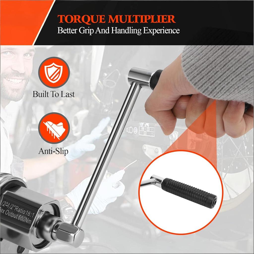 Torques Multiplier Wrench Kit, 1/2in Drive 1:16 Heavy Duty Lug Nut Remover. with 17 19 21 22mm Sockets, for Changing Tires