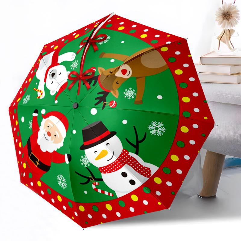 Christmas Automatic Umbrella with 8-Rib Sturdy Construction All-Season Umbrella for Travel Elegant Women's Umbrella