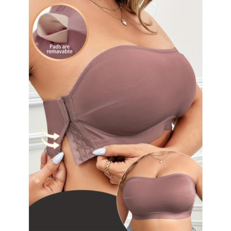 Solid Simple Strapless Side Buckle Bandeau Plus Size Thin Wireless Seamless Bra