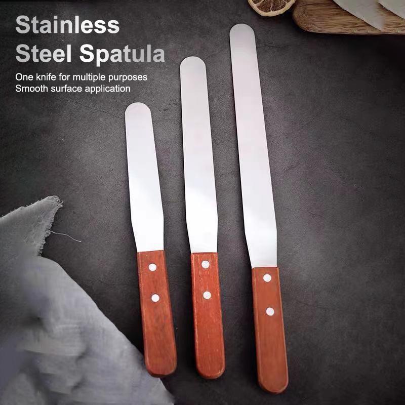 Cake Butter Spatula 6-Inch 8-Inch 10-Inch Wooden Handle Stainless Steel For Smoothing Unmolding And Baking Tools