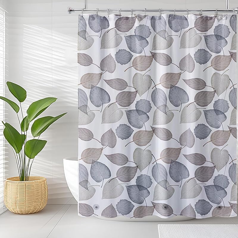 Shower Curtain Liner, 4G PEVA Green Leaf Shower Liner, Plastic Waterproof Shower Curta, 72x72 inch with Grommet Holes 3 Magnetic Weights
