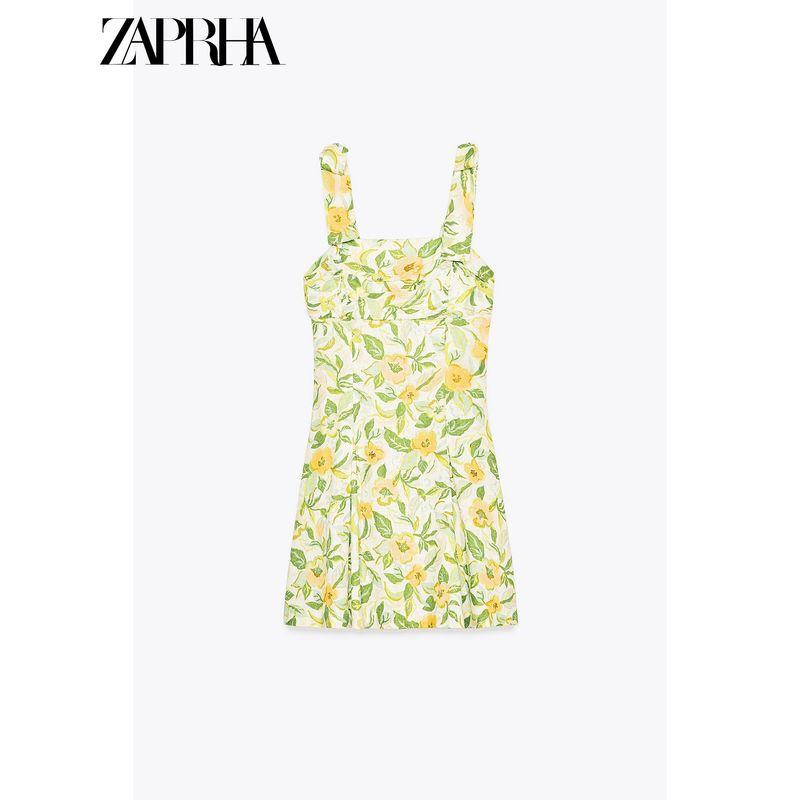Zaprha 2025 New Arrival Sweet Printed Linen Blended Short Dress Small Waist-Tight Slim Looking 8351037