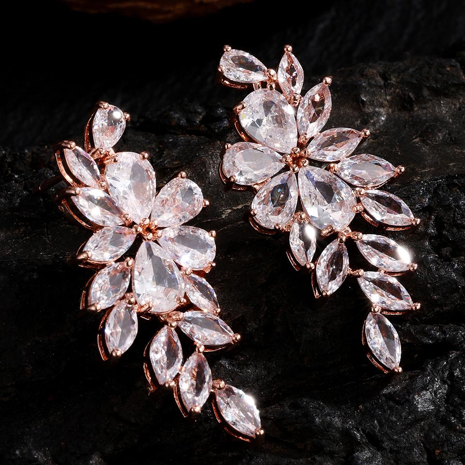 ZAKOL Fashionable Exquisite Leaf Style Copper Zircon Dangle Earring For Women Novel Charm Daily Party Jewelry Gifts