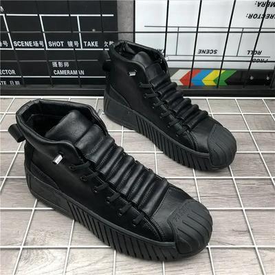 2025 Spring Leather Casual Shoes Men Ankle Boots Lace Up High Top Men Shoes Chunky Sneakers High Quality Male Designer Shoes