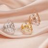 Cazador Hollow Flower of Life Women's Rings Adjustable Stainless Steel Open Rings Wedding Anniversary Jewelry Mother Day Gift