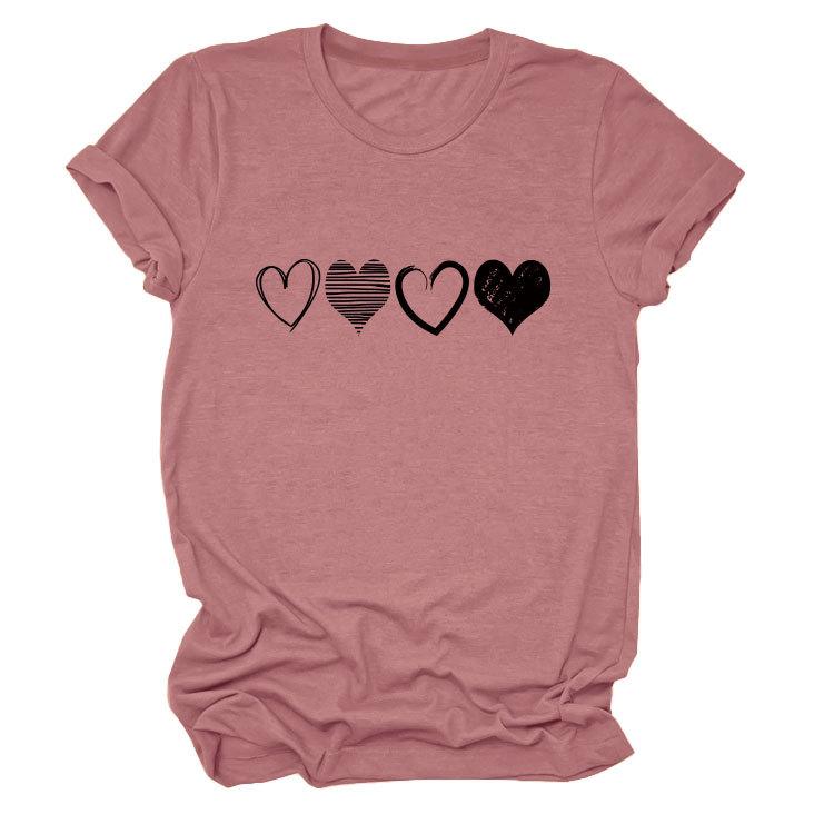 Fashion Trends Four Different Hollow-Out Love Women's Crew Neck Short Sleeve T-Shirts