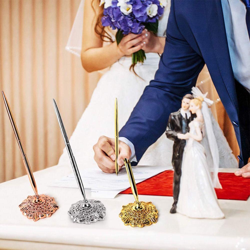 Wedding Decor Reception Desk Pen Attached Base Metal Pen Stand Holder  Guest Book