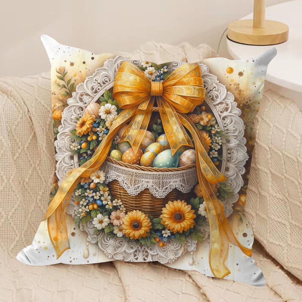 Easter Luxury Eggs Cushion Cover Silky Short Plush Invisible Zipper Dustproof Sofa Pillow Case For Home Decor
