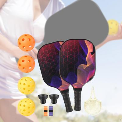 Pickleball Racket Ergonomic Grip Fiberglass Surface Racquet with 2 Rackets 4 Balls and