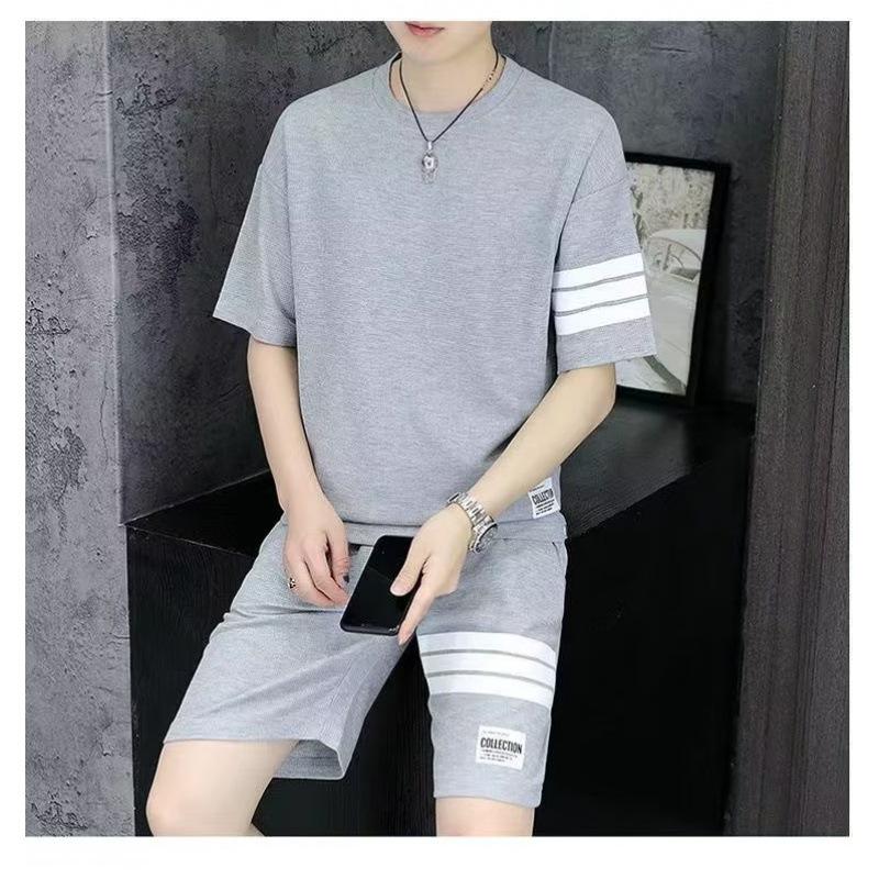 

Мужской летний костюм-двойка из ледяного шелка: Топ с короткими рукавами и повседневные шорты