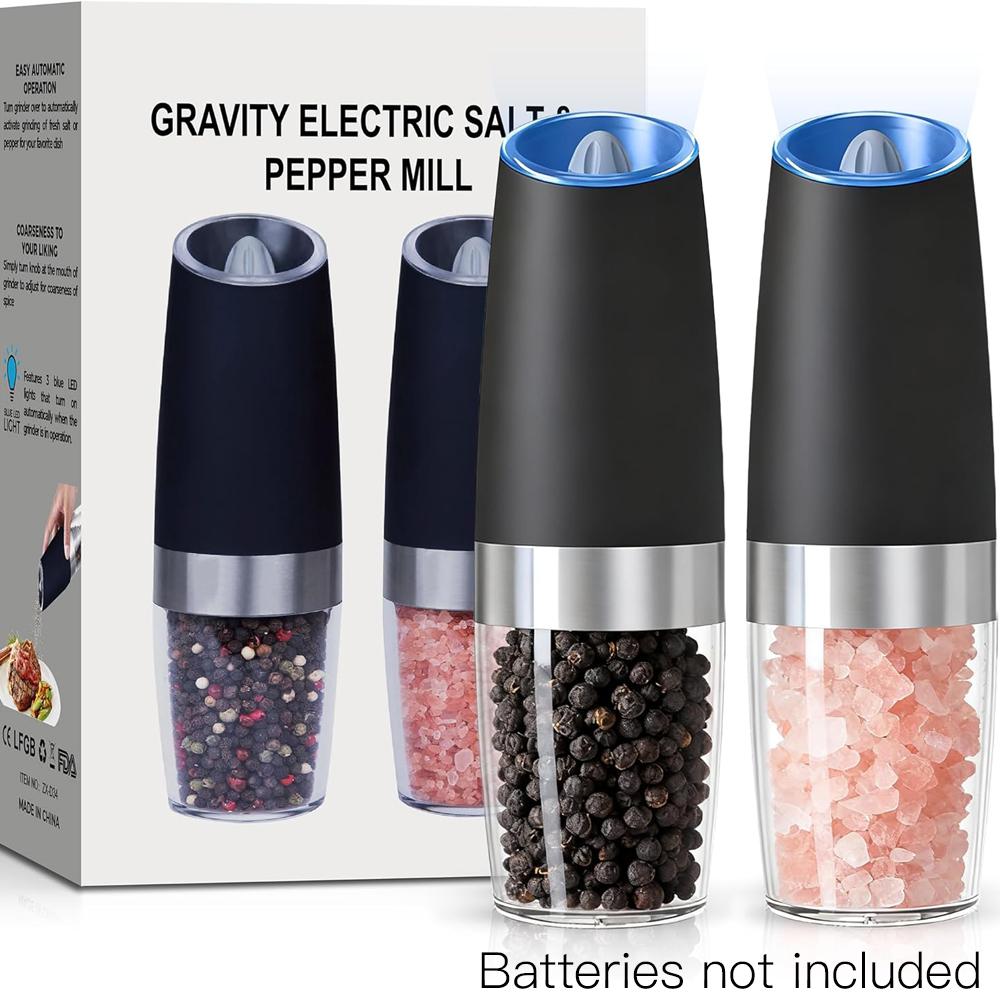Gravity Electric Salt and Pepper Grinder set of 2, Automatic Salt And Pepper Grinder Set, Adjustable Roughness, Battery Powered