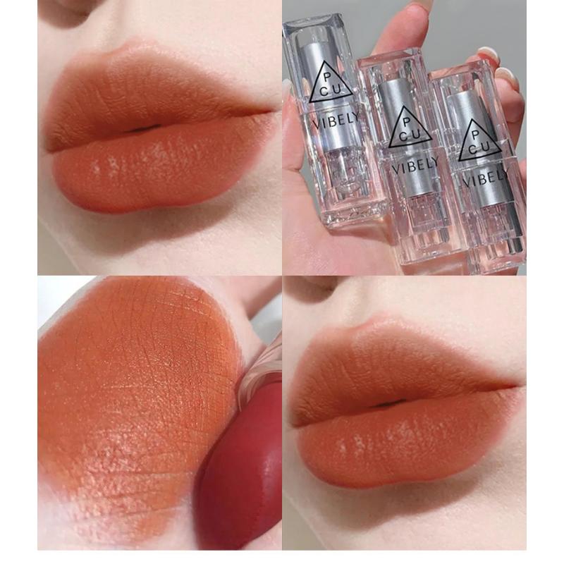 VIBELY transparentní stříbrná matná sametová rtěnka pigmentovaná voděodolná rtěnka Small Ice Cube Shape Lip Makeup Lipstick