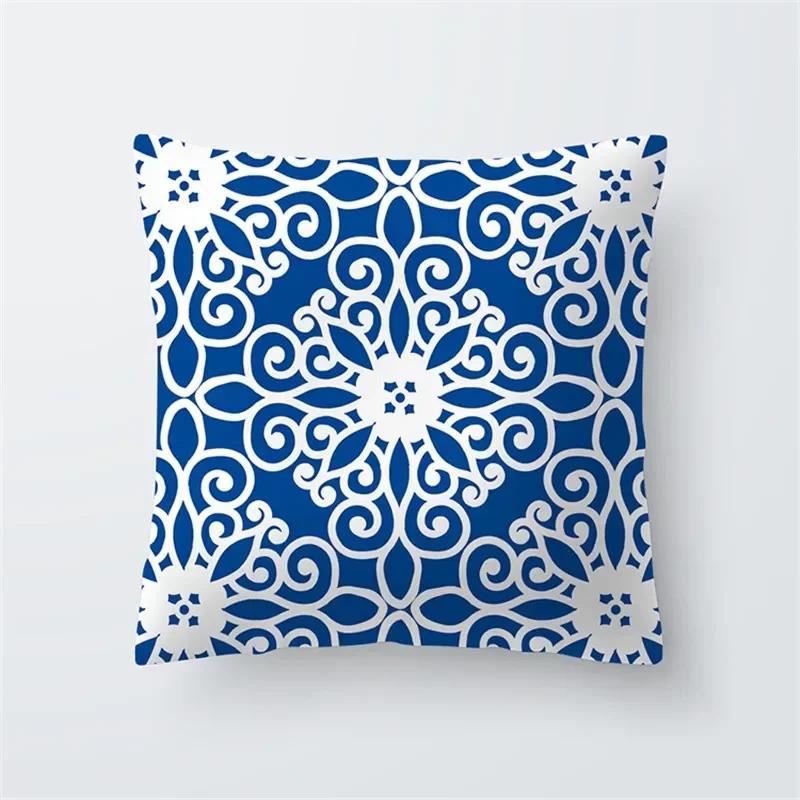 Dekorative Kissenhüllen Blau Geometrie Kissenbezug 45x45 Polyester Kissenbezug Meeresleben Kissenbezug Kissen Heimdeko
