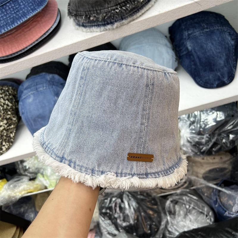 

Новая джинсовая панама из шести частей с необработанным краем, мужская и женская, модная уличная личность, ретро шляпа рыбака M（56-58cm） светло-синий
