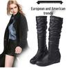 Plus Size 2020 Women's Long Leather Boots - Solid Color, Pleated, High-top, European Style