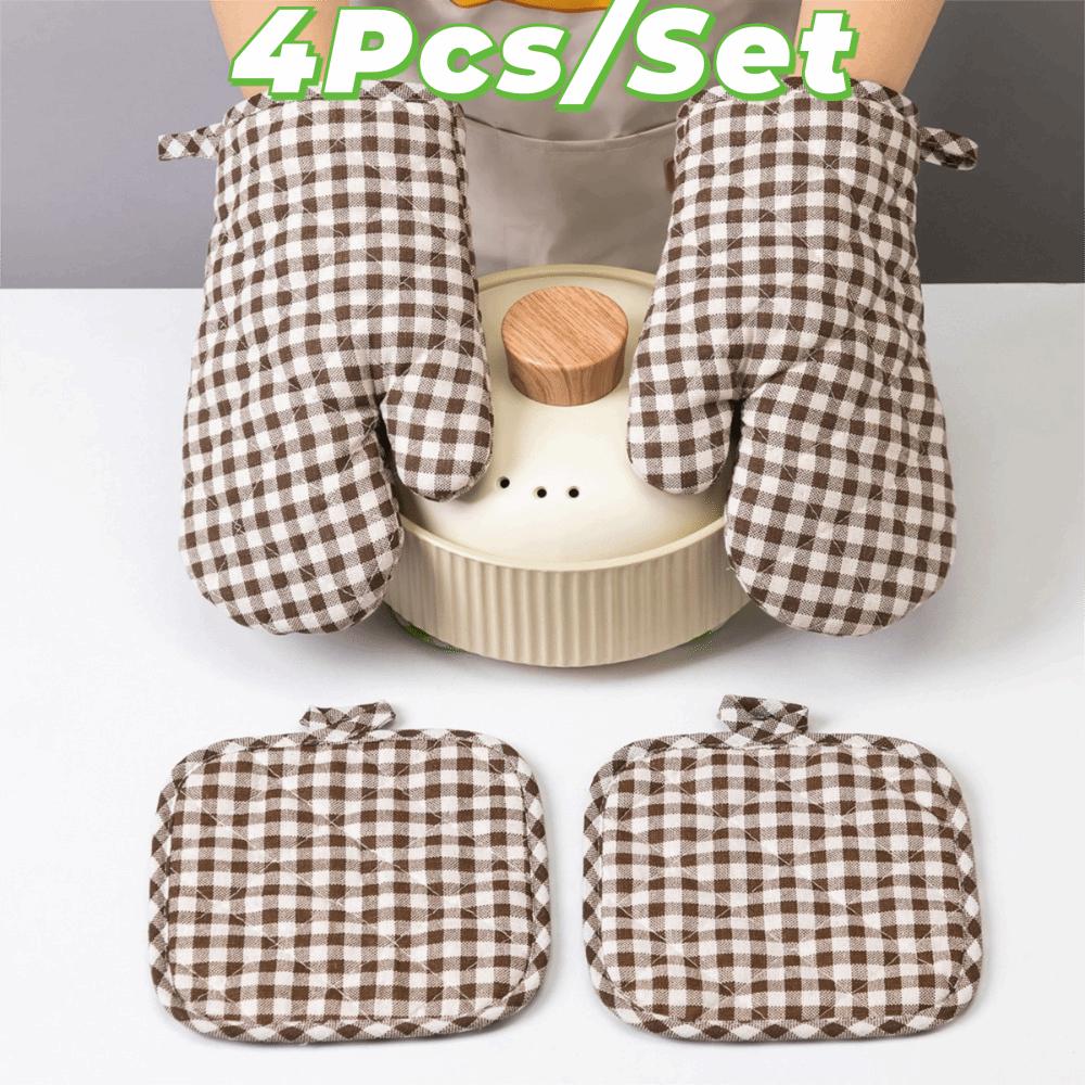 4 Piece/Set Heat-Resistant Microwave Mitten Cotton Lining Insulated Glove Kitchen Gloves Cooking