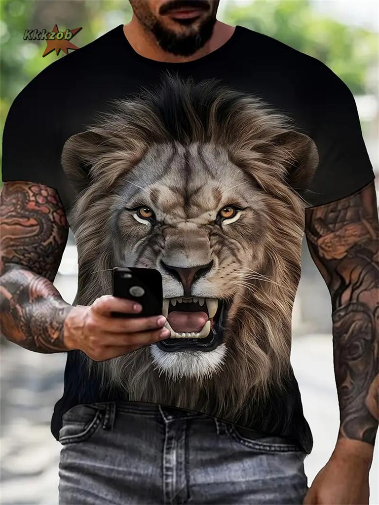 Letní Pánské Tričko s Krátkým Rukávem s 3D Potiskem Vzorů Zvířat s Kulatým Výstřihem Módní Ležérní