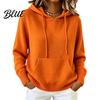 Solid Color Hooded Top Women Knit Hoodie for Fall Winter, Long Sleeve Pullover Sweater Relaxed Fit Hoodies with Front Pocket, Casual Outerwear