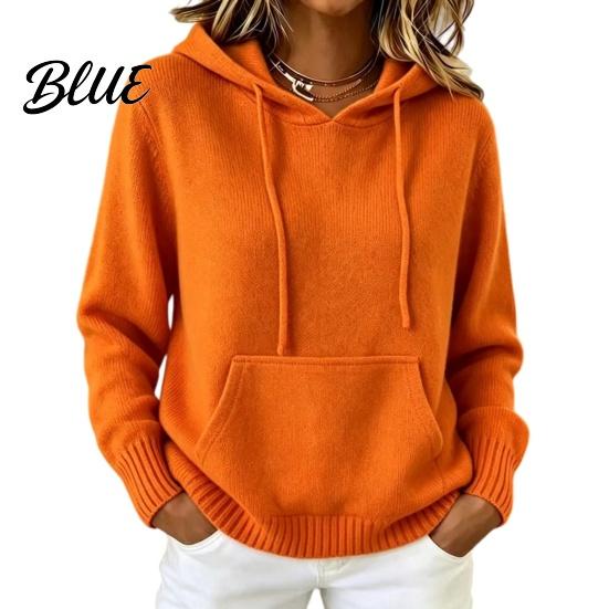 Solid Color Hooded Top Women Knit Hoodie for Fall Winter, Long Sleeve Pullover Sweater Relaxed Fit Hoodies with Front Pocket, Casual Outerwear