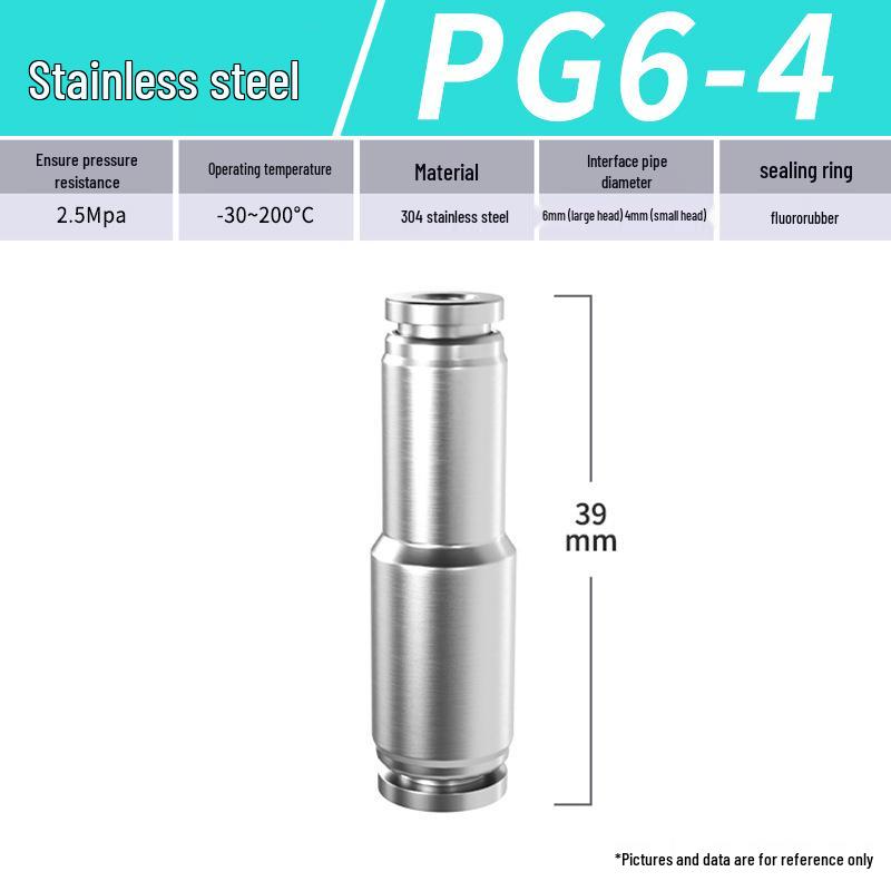 Zhuo Ji 304 Stainless Steel Quick Connector: 8mm Pneumatic Hose Reducer for PU/PG Air Source