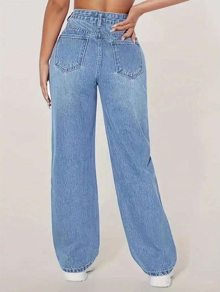 2025 Europäische & Amerikanische Damen High-Waist Straight Leg Jeans - Frühling & Herbst Lässig