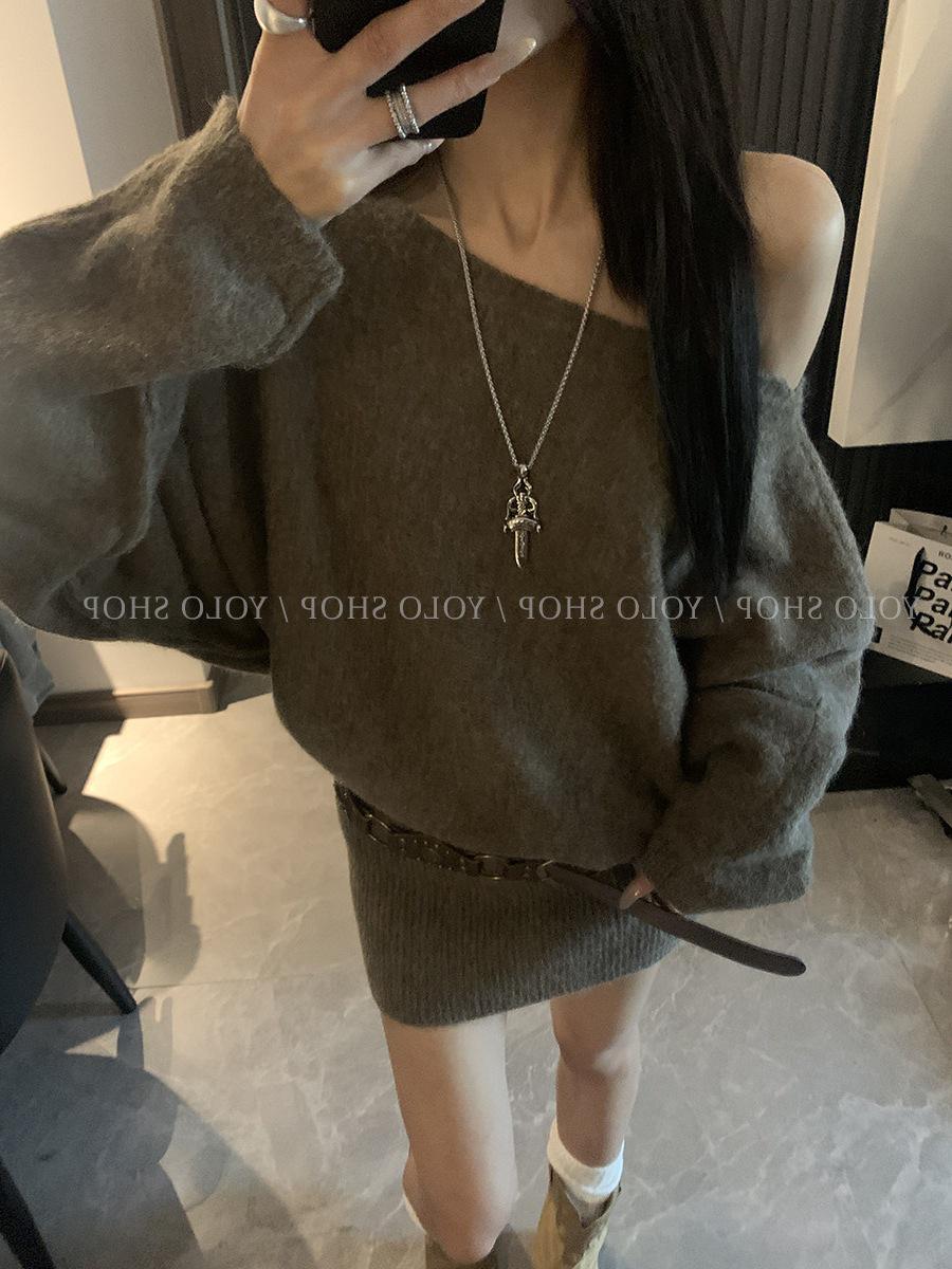 

YOLO SHOP: Irregular Off-the-Shoulder Bodycon Dress - Spring/Autumn Vibe, Slimming Fit One Size