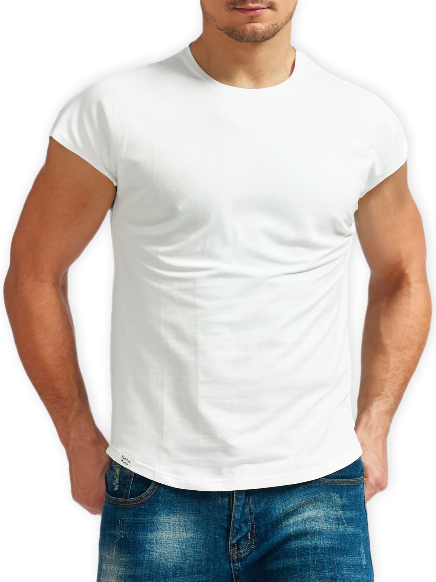 

Короткая полуторная тренировочная футболка Wild Cut and Sew [Timber Home] мужская футболка, рукав, рукав, тренажерный зал, одежда, однотонная, (Белый М) белый