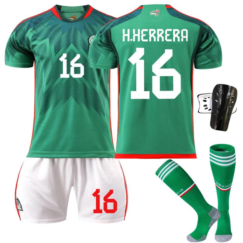 2223 Mexican Football Jersey No. 14 Home 16 Jersey Green 9 Raul 22 Lozeno Set Socks Short Sleeves