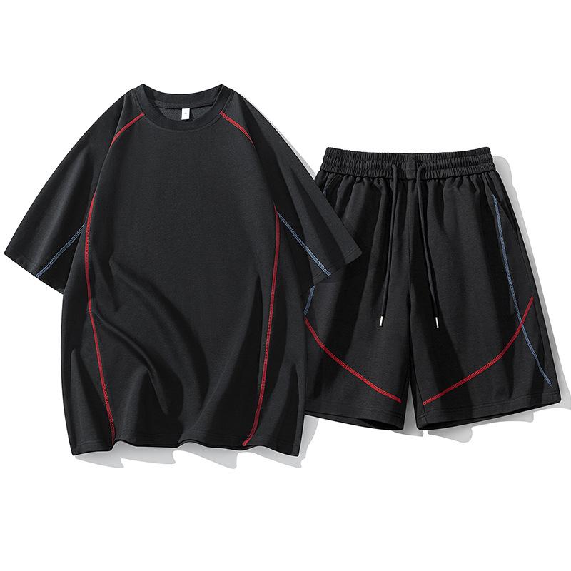 Men's Plus Size Casual Hong Kong Style Summer Sportswear Set: Loose Round Neck T-Shirt & Short Sleeve Capris 2-Piece.