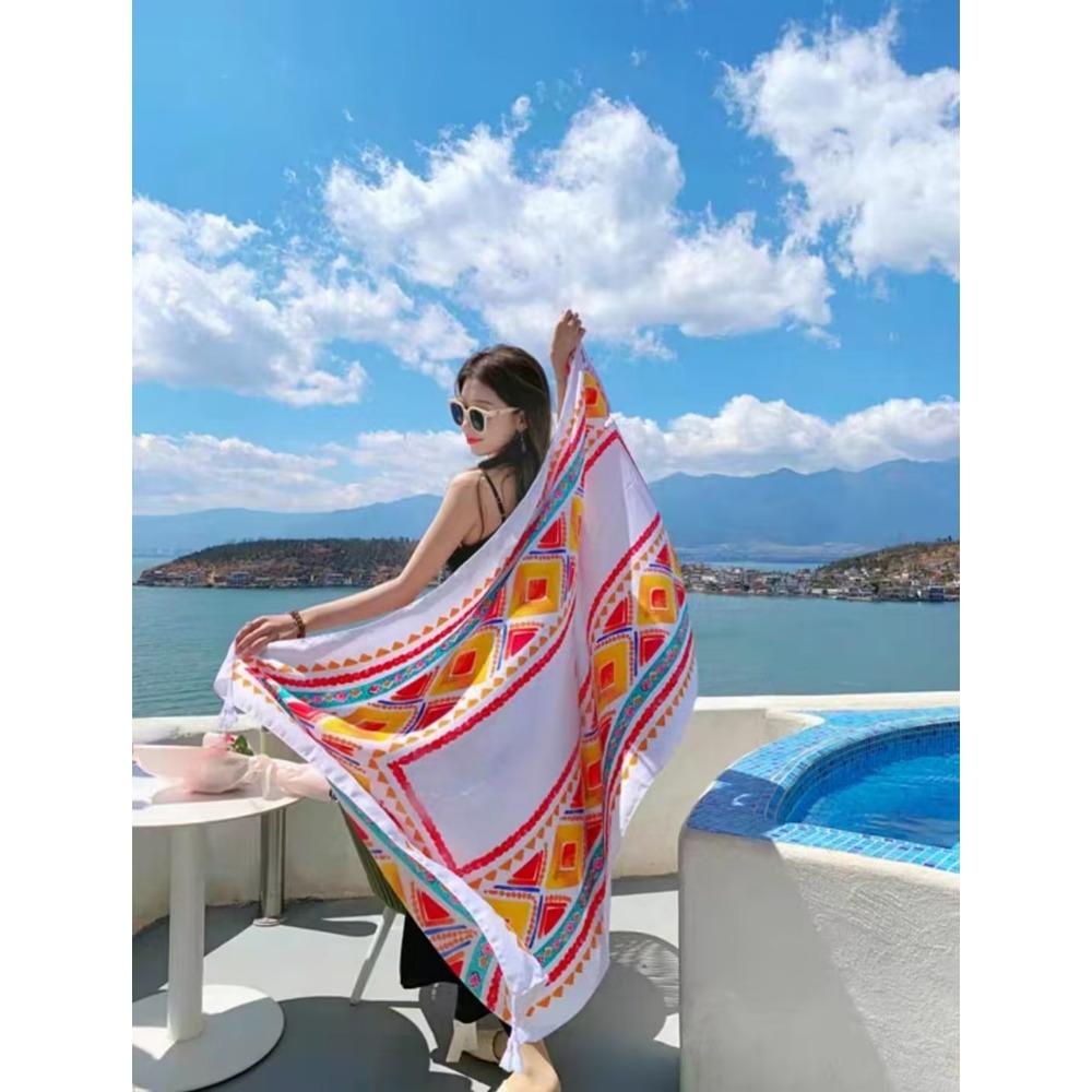 Chaka Salt Lake Great Northwest Tourism Ethnic Style Scarf Silk Scarf Women'S Summer Seaside Beach Shawl Sunscreen Thin