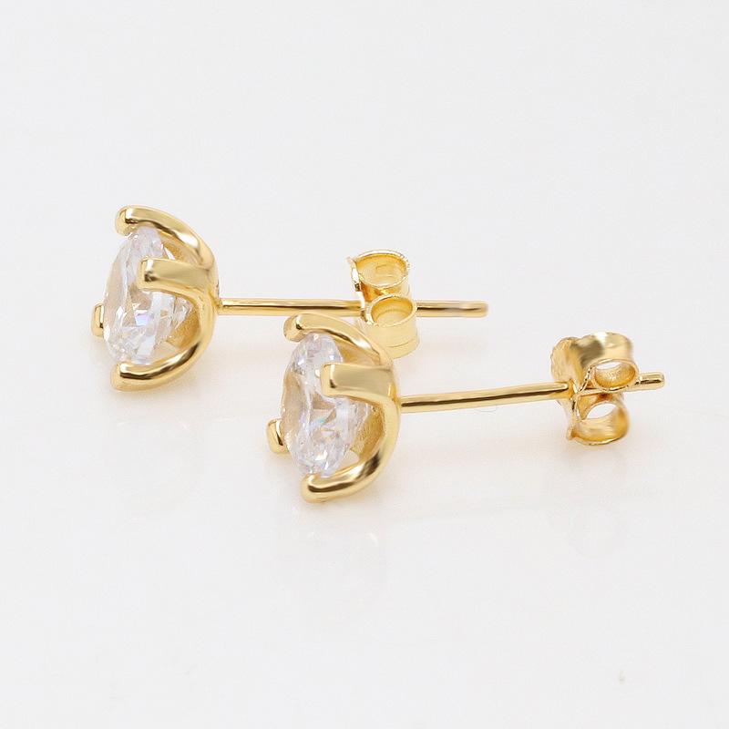 Gold-Plated Lab Grown Diamond Stud Earrings - Elegant Light Luxury Single Diamond for Valentine's Day Gift