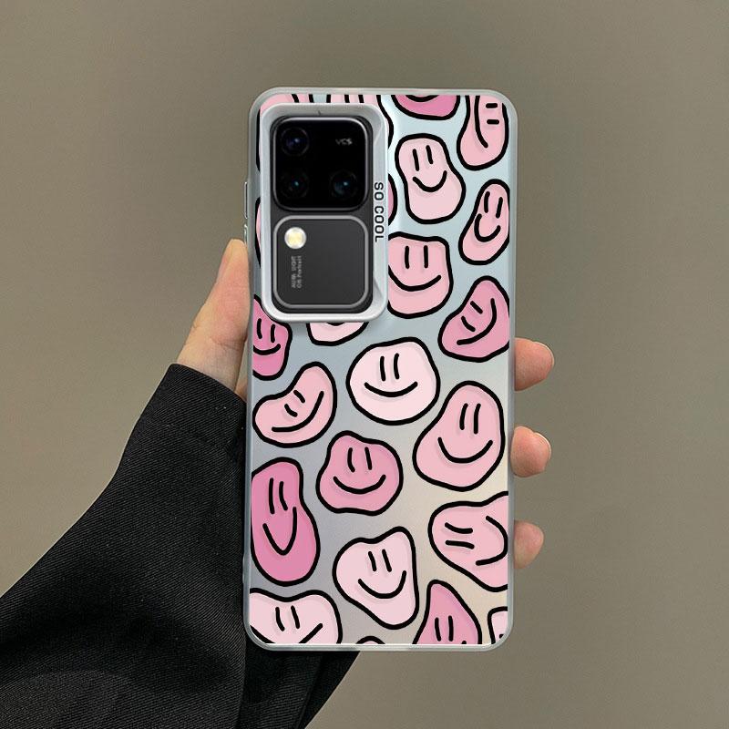 For Samsung Galaxy S21 FE S24 S23 Ultra Plus FE S25 S22 Ultra Plus Laser Phone Case Cute Cartoon Smile Face Shockproof Covers