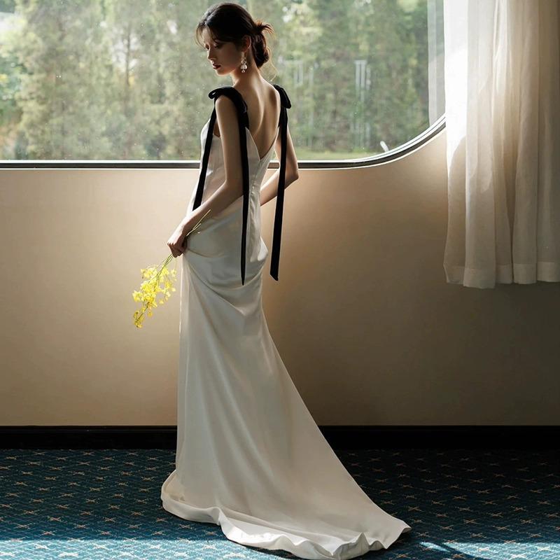 Suspender Light Wedding Dress 1011 New French Satin Bridal Travel Photography Welcome Out Wedding Dress Small Trailing Backless Dress