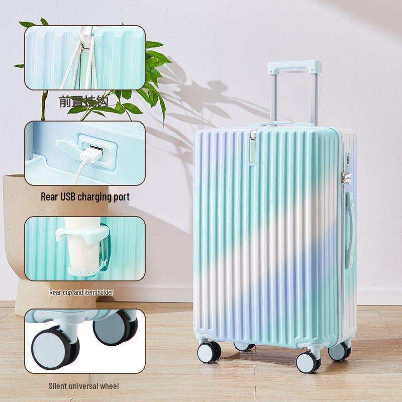 Women's 20" Carry-On Suitcase, Gradient Color, Japanese & Korean Style, 26" Trolley with Combination Lock for Travel