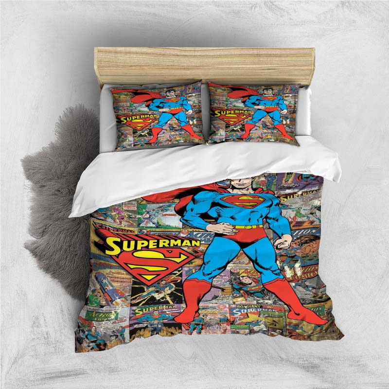 Comfortable 3D Cartoon Superhero Bedding Set, Including Duvet Cover, Pillowcases and Children's Set.